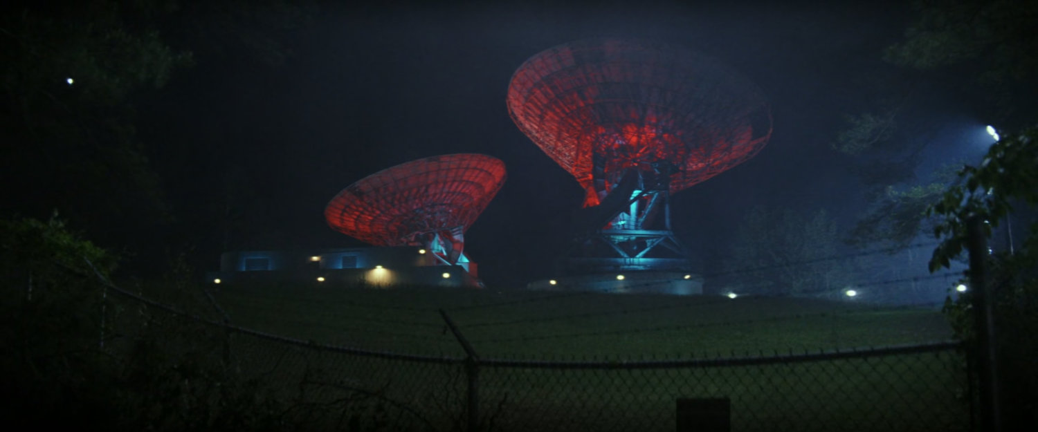 Satellite dishes outside Camp Echo One.