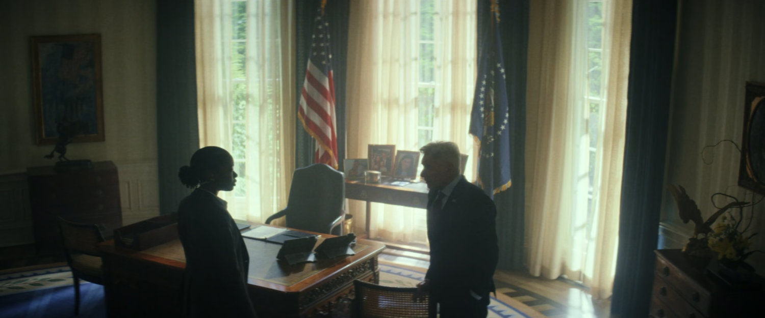 Leila and President Ross in the Oval Office.