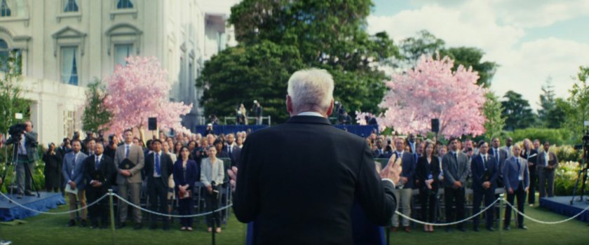 President Ross in the Rose Garden at the White House with reporters.