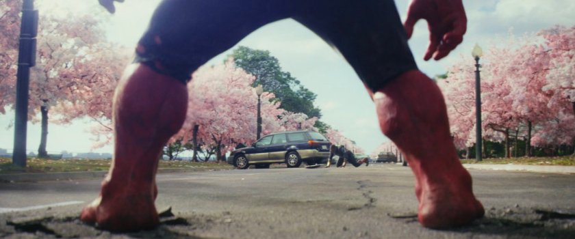 Red Hulk in the middle of the street in Hains Point.