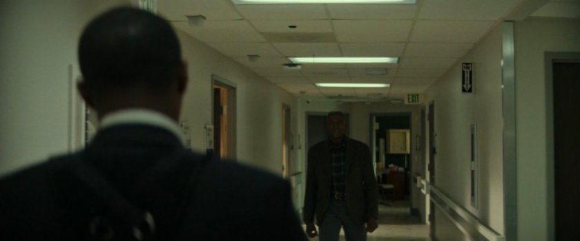 Sam and Isaiah in the hallway of Walter Reed hospital.