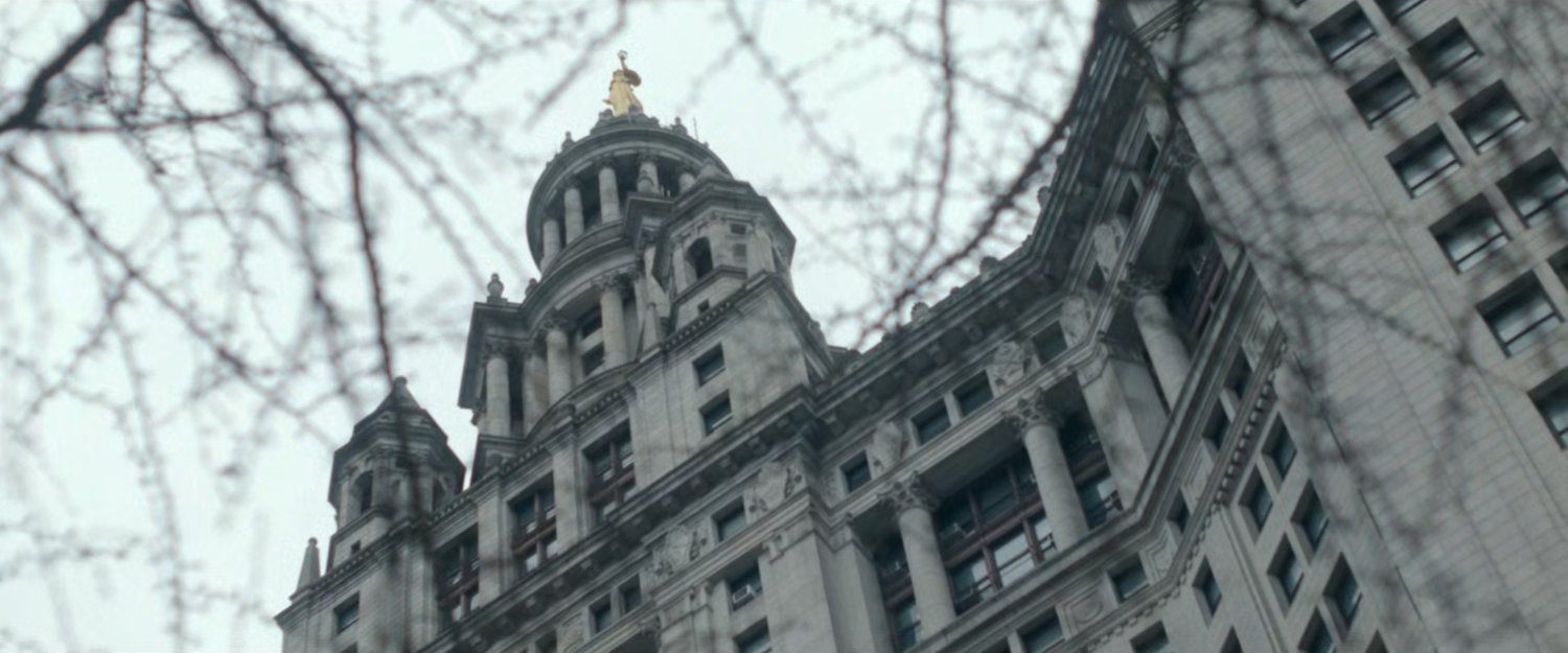 Low angle view of New York City hall.