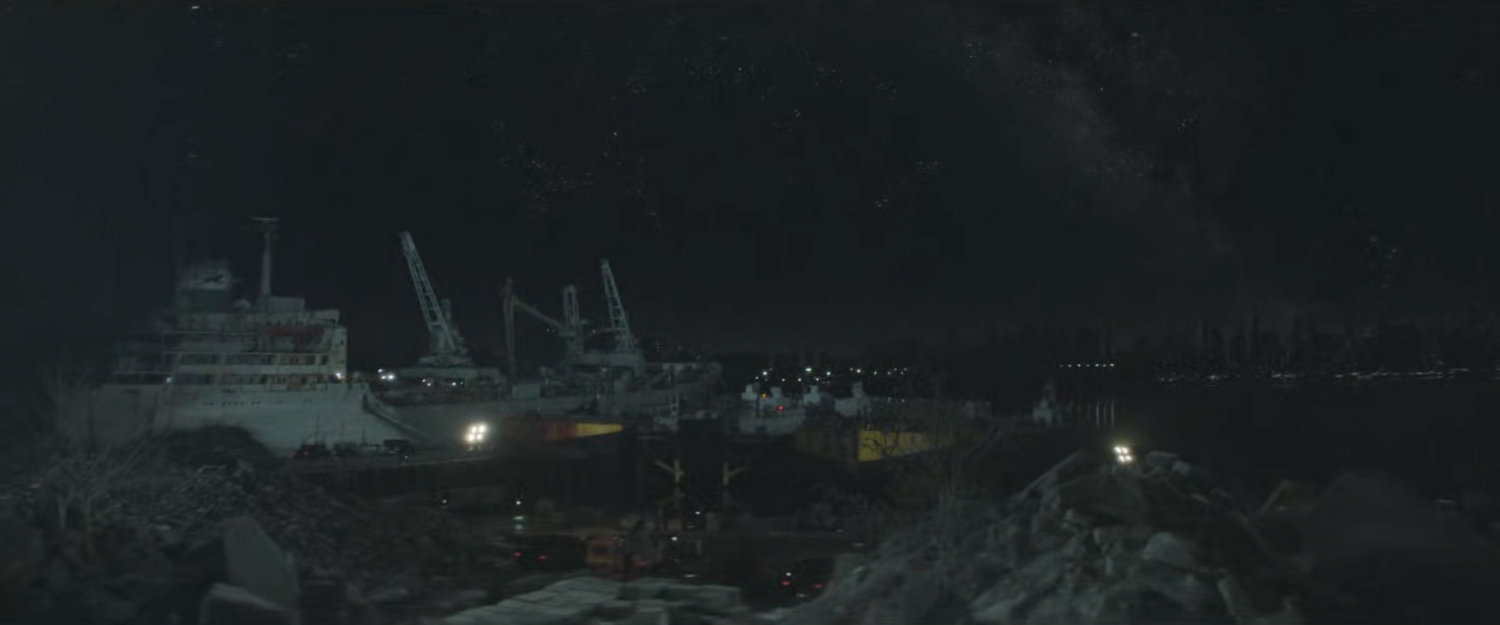 Night time view of ships at Red Hook port.