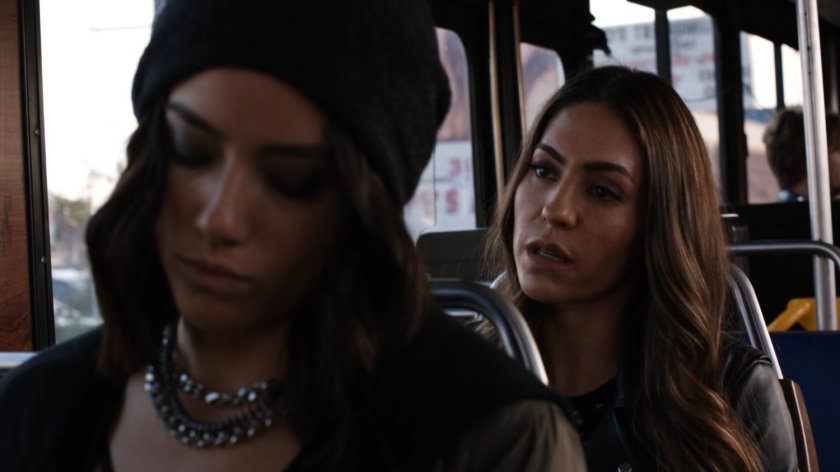 Daisy and Yo-Yo on a city bus.