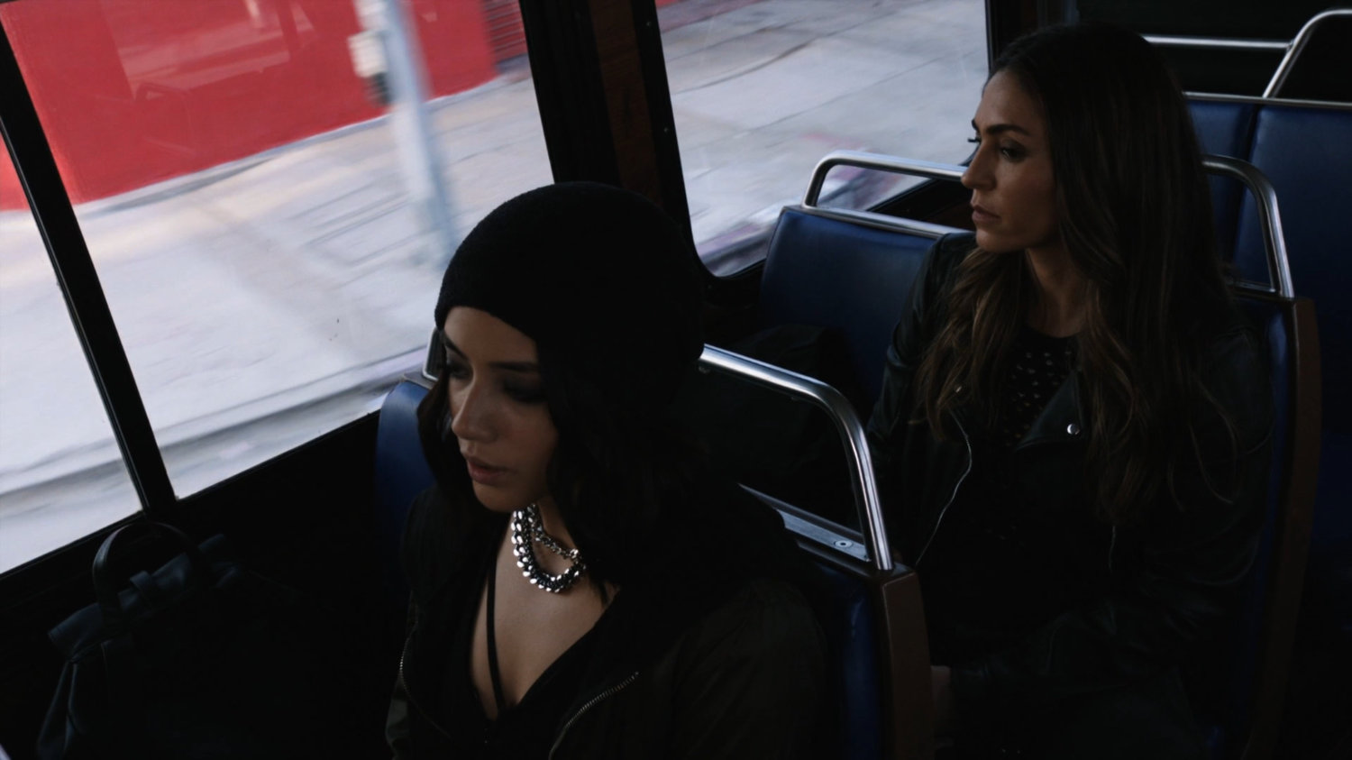 Daisy and Yo-Yo on a city bus.