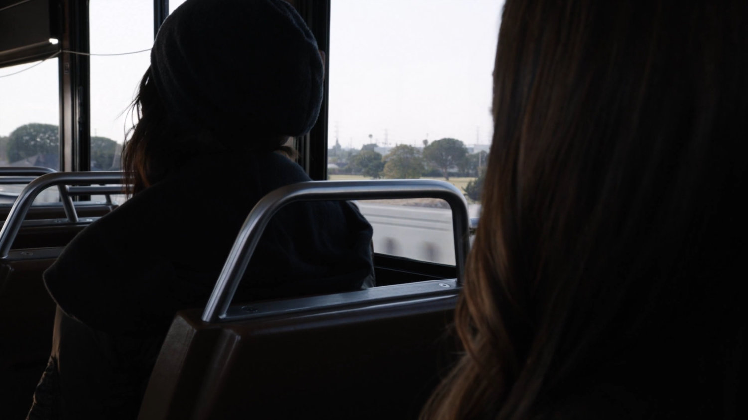 Daisy and Yo-Yo on a city bus.