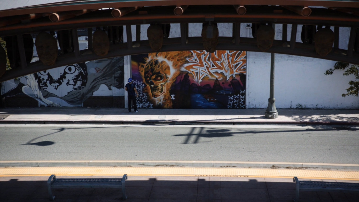 A mural of Ghost Rider on a wall.