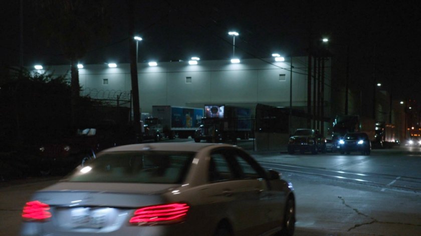 Cars on night street in Miami.