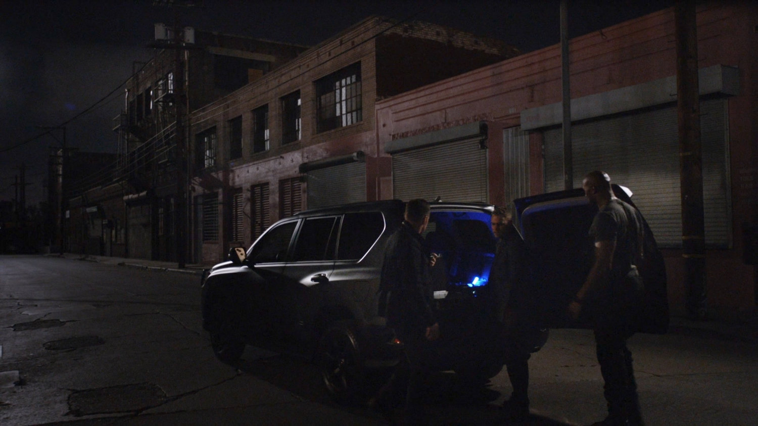 SHIELD Agents on blacked out Miami street.