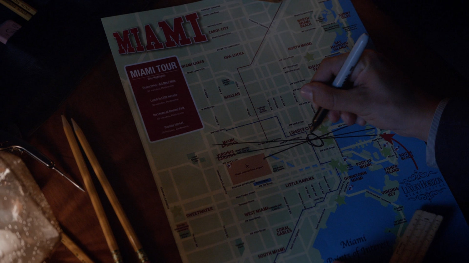 Fitz drawing on Map of Miami.