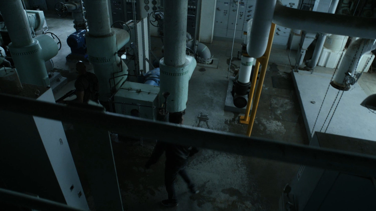 Robbie and Mack in the generator room at South Ridge Penitentiary.