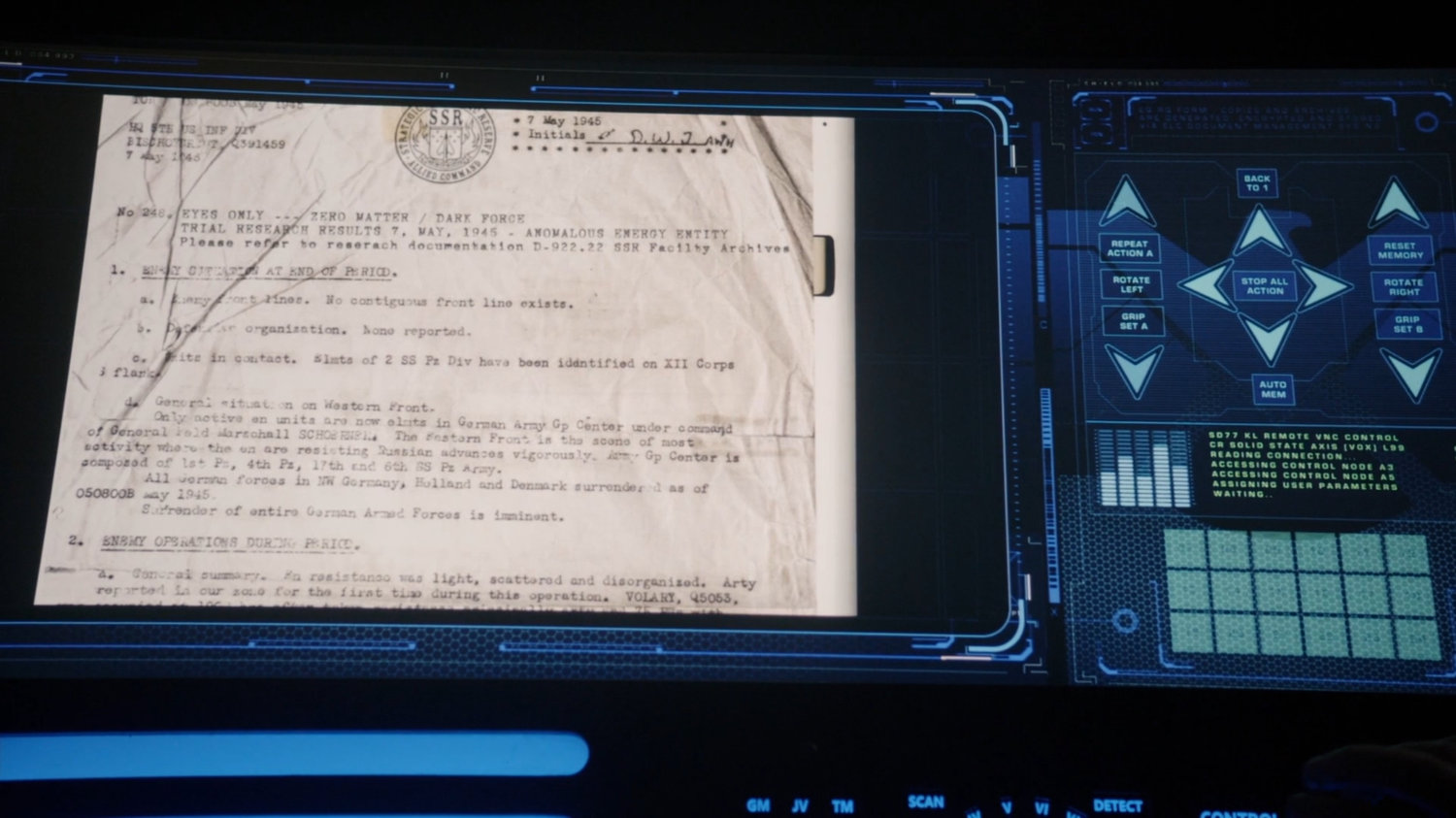 Computer screens of paperwork transferring Isodyne assets to Roxxon.