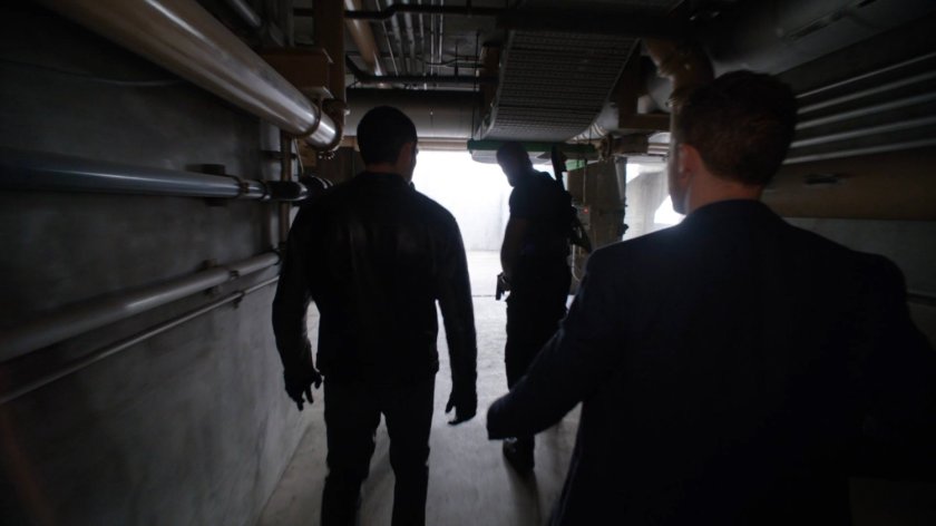 Fitz, Robbie and Mack in Roxxon Power Station corridor.