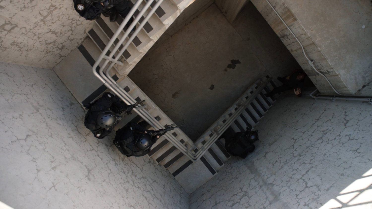 SHIELD Agents in stairwell at Roxxon Power Station.