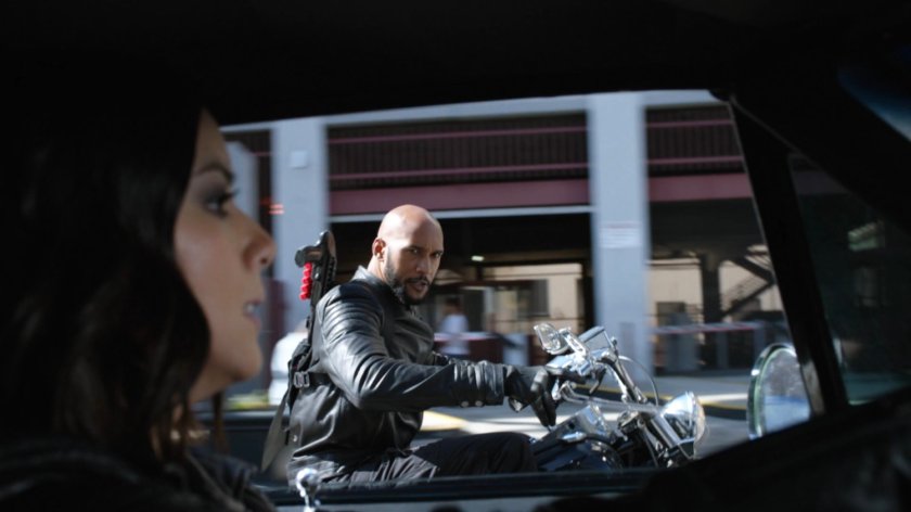 Mack on his motorcycle in Los Angeles.