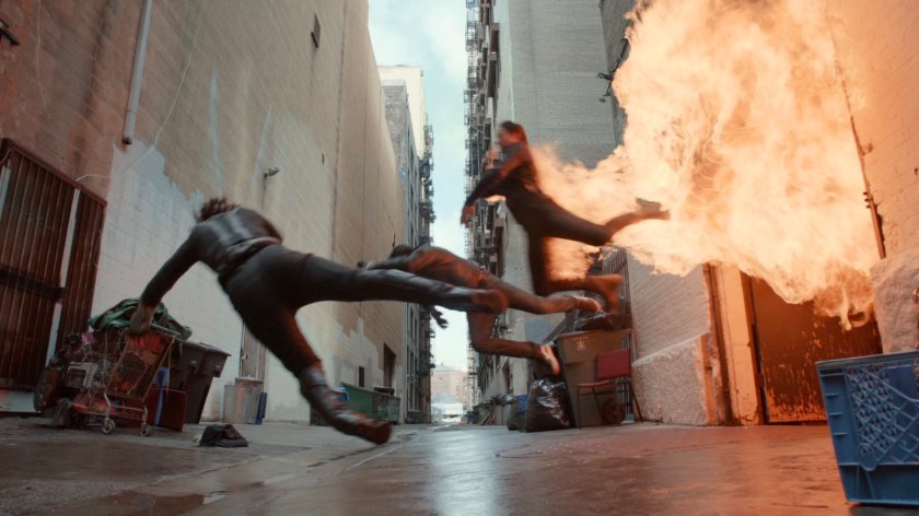 Robbie, Yo-Yo, and Daisy blown in the alley from an explosion in the Quantum Cube warehouse.