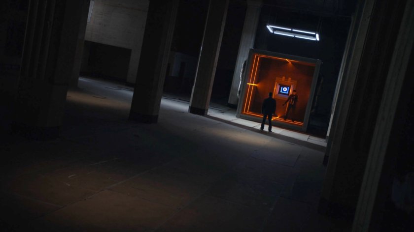 Robbie and Eli in the quantum cube warehouse.