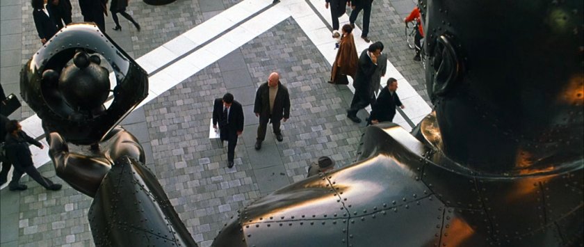 Reed and Ben in the plaza outside Von Doom Industries.