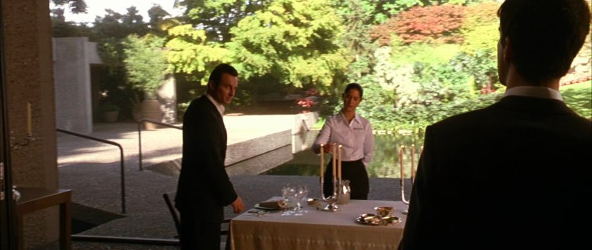Leonard, waitress, and Victor on the patio of his Von Doom compound suite.