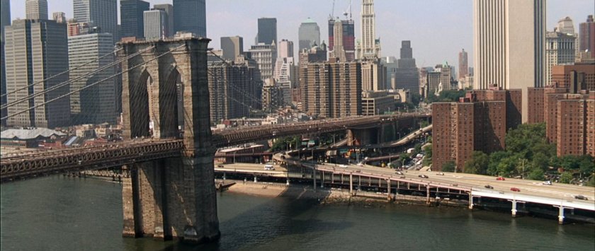 Aerial of the Brooklyn Bridge.