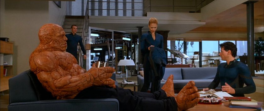 The Fantastic Four in the living room of the Baxter Building.