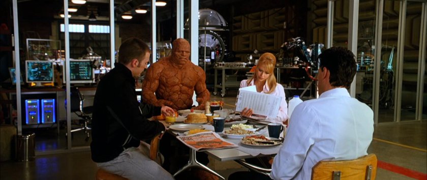 The Fantastic Four in the kitchen of the Baxter Building.