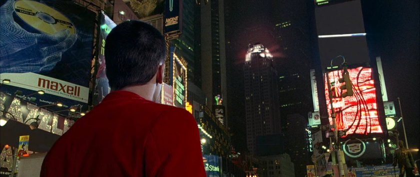 Johnny in Times Square looking at Baxter Building.