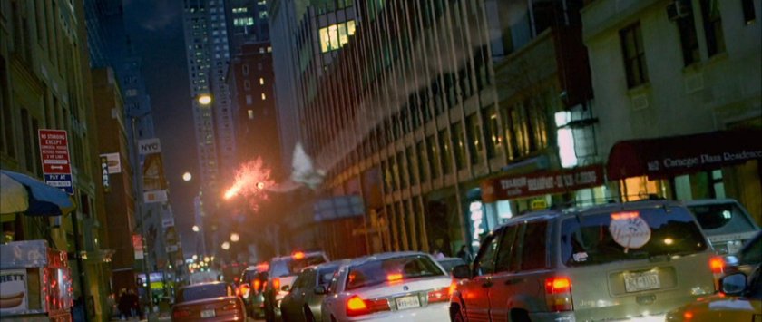 The Human Torch pursued by a heat seeking missile along a New York street.