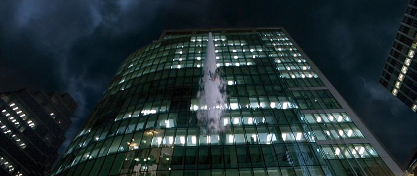 Water pouring from a skyscraper in New York.
