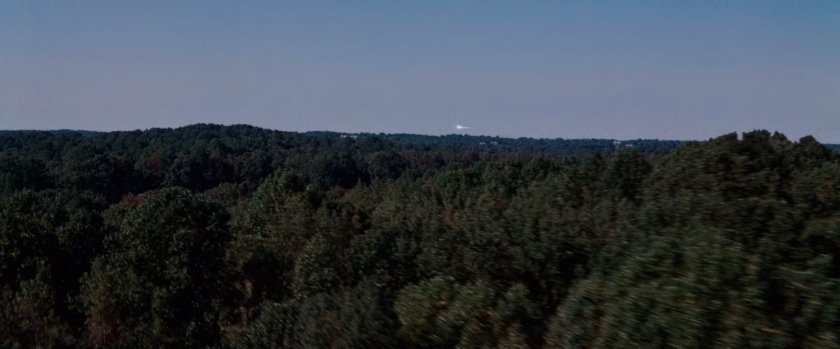 The Silver Surfer streaks above the the forest of Latveria.