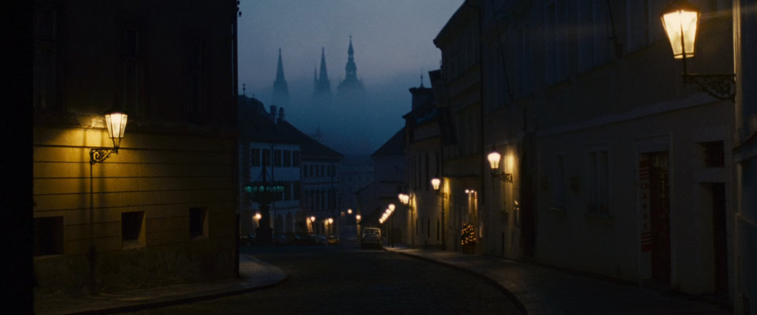 A foggy street in Latveria.