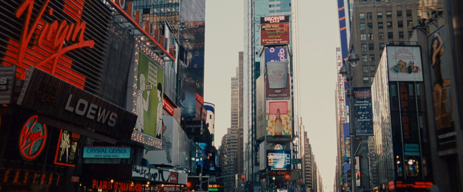 Billboards on Times Square blacking out.