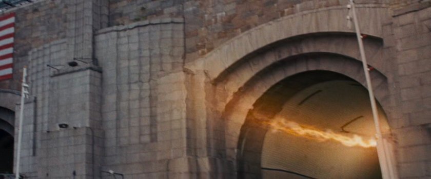 The Human Torch flying into the Lincoln Tunnel.