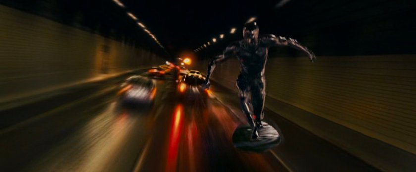 The Silver Surfer flying through the Lincoln Tunnel.