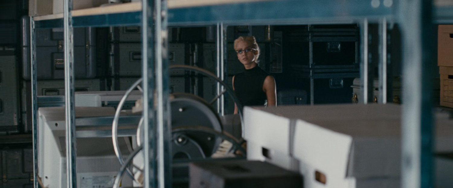 Sue in a storage room.