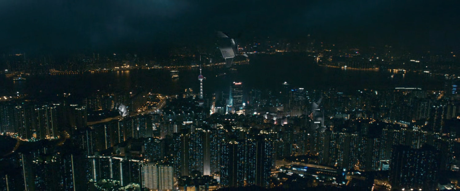 Aerial view of Shanghai at night.