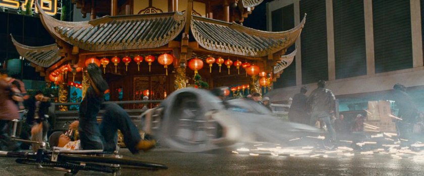 A Fantasticar pod crashing on a Shanghai street.