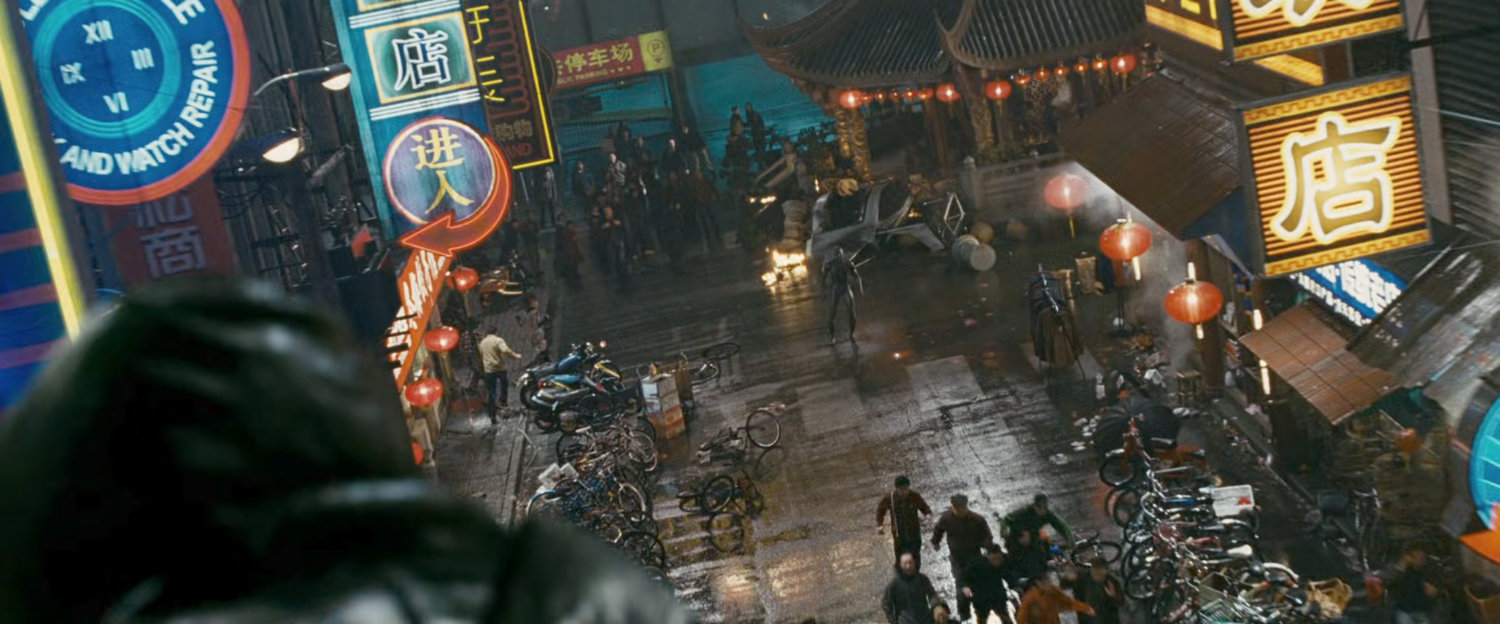 High angle view of The Silver Surfer on a Shanghai street.