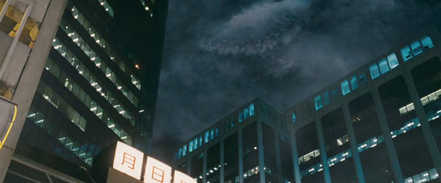 Clouds form above a Shanghai street.
