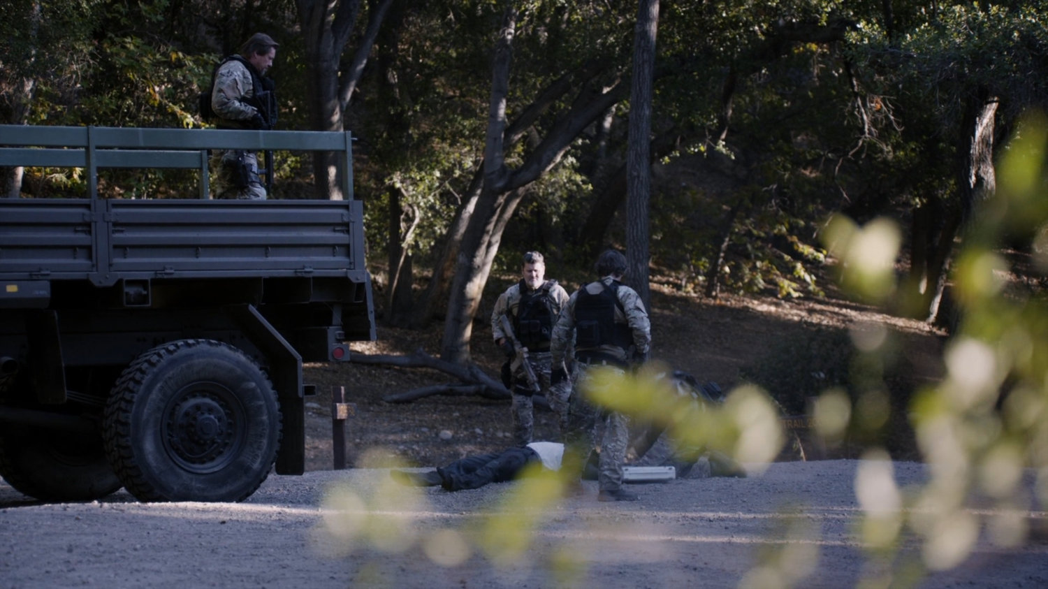 Soldiers outside a troop transport in Freyer National Park West Virginia.