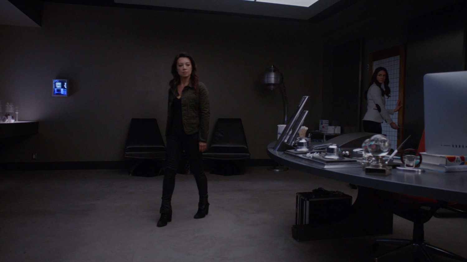 Agent May and Aida in Radcliffe's workshop.