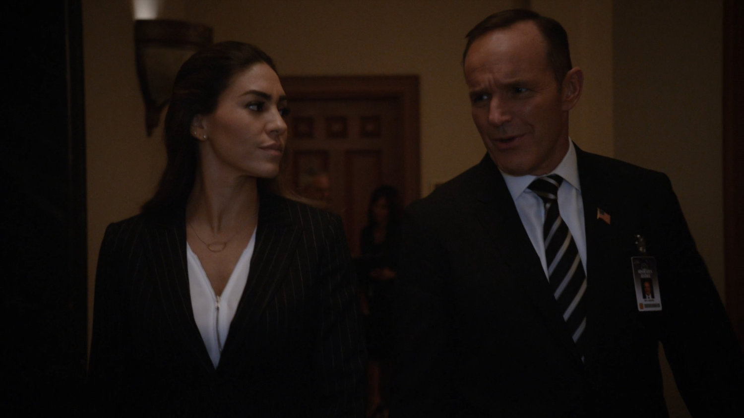Coulson and Yo-Yo in a Senate hallway.