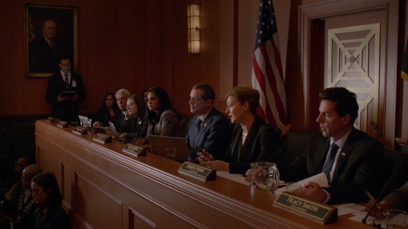 Senators, including Ellen Nadeer, sit in a US Senate hearing chamber.