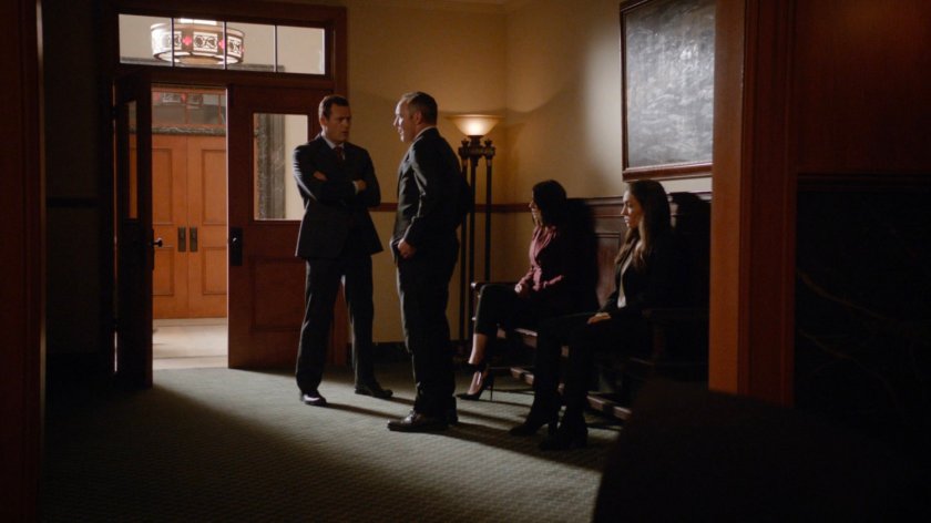 Coulson, Mace, Daisy, and Yo-Yo in a waiting room in the US Senate offices.