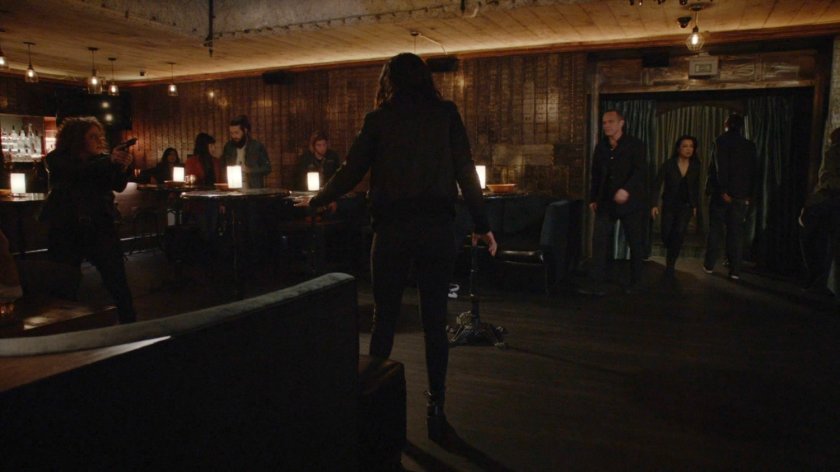 Daisy, Coulson, and May in the Soul Patch.