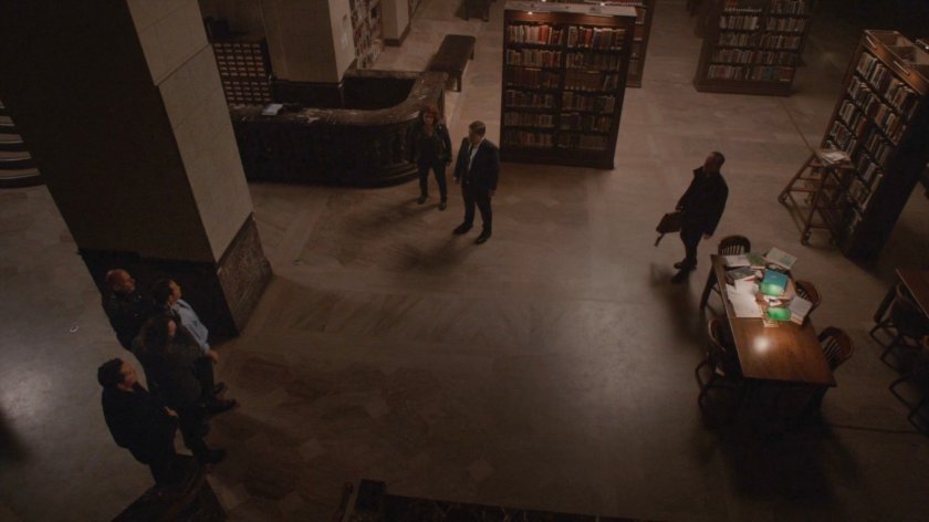 High angle view of standoff in the Pleasant Hill Public Library.