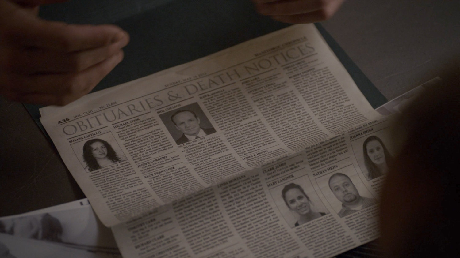 Newspaper with Obituary of Agent Coulson.