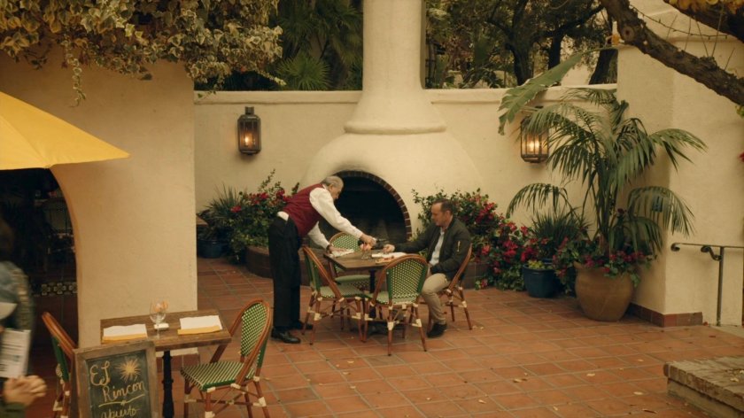 Coulson at a dining table in Spanish Plaza.