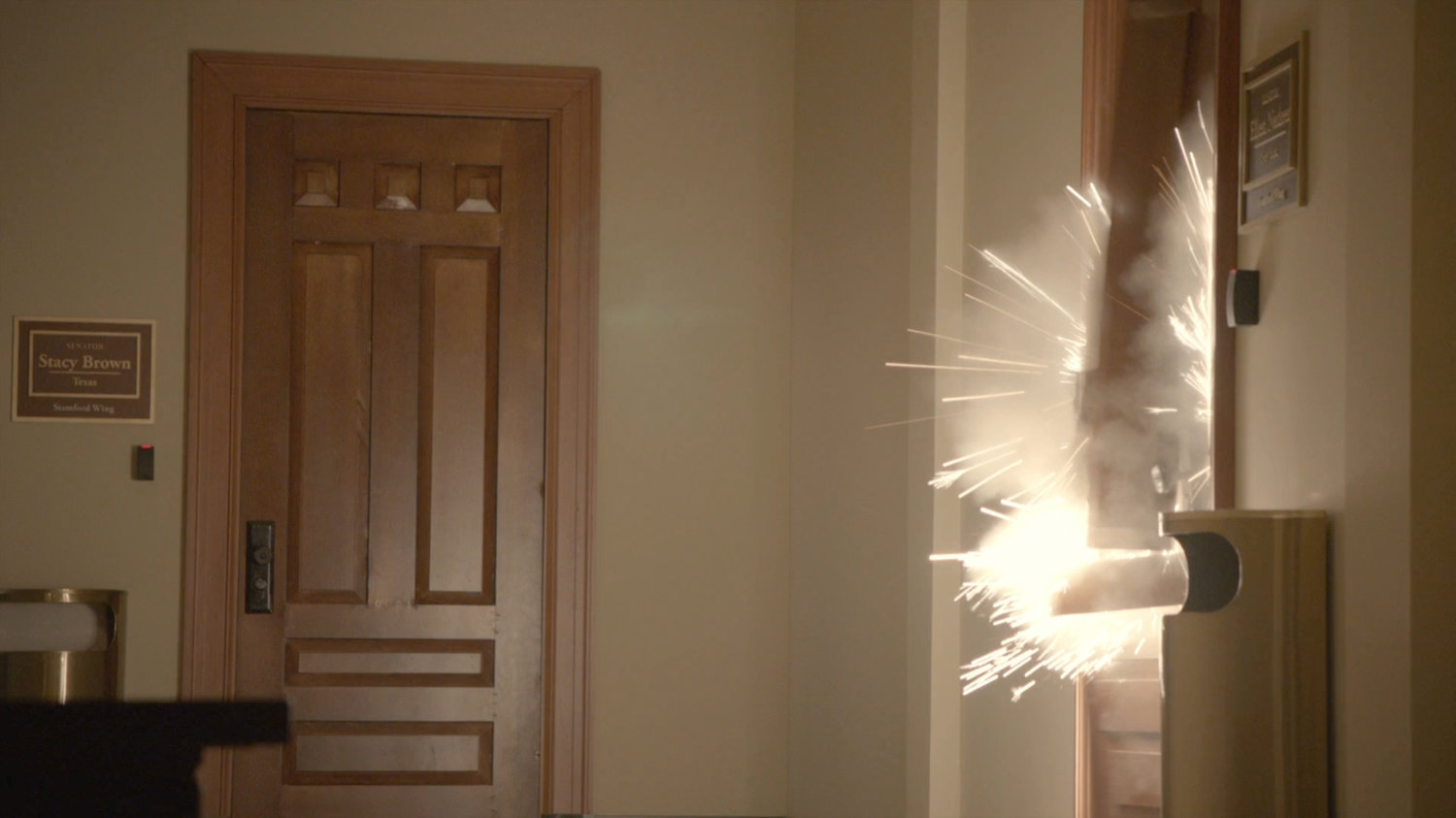 Explosion in Senate hallway.