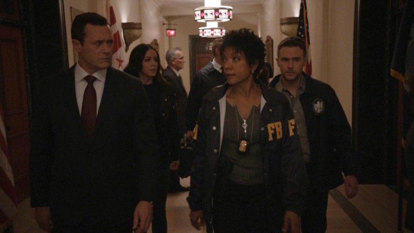SHIELD and FBI agents in Senate hallway.